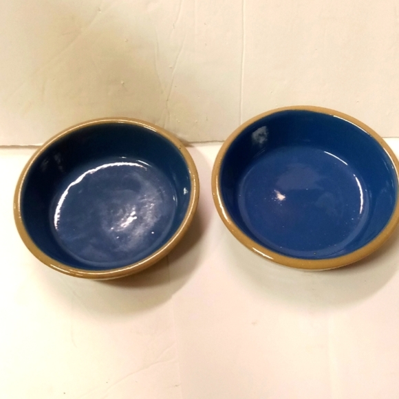 2 Vtge Stoneware Pottery Bowls Cobalts Blue Snack, Cereal - Picture 1 of 5
